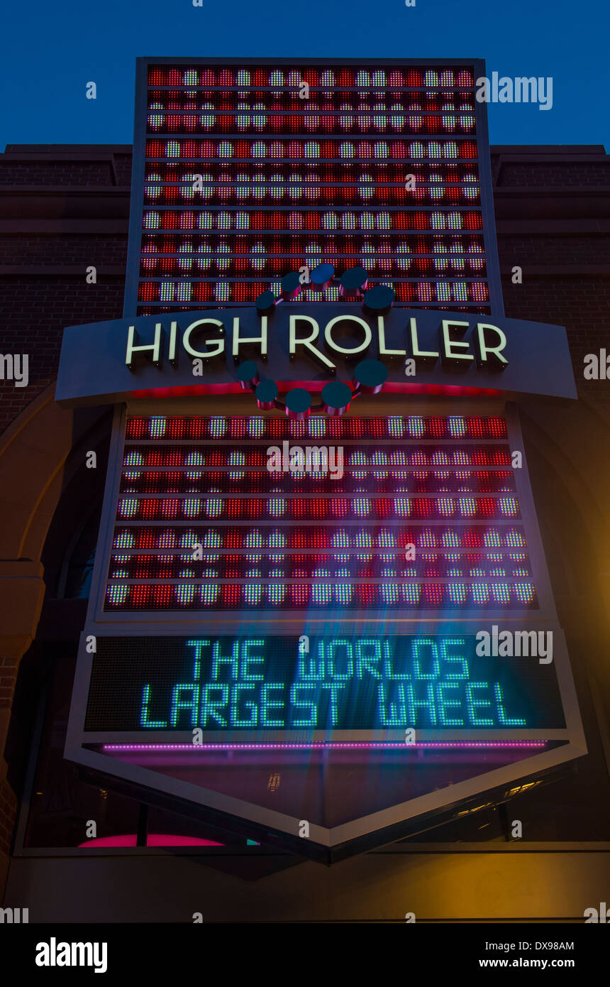 The entrance sign to the High Roller at the center of the Las Vegas Strip Stock Photo