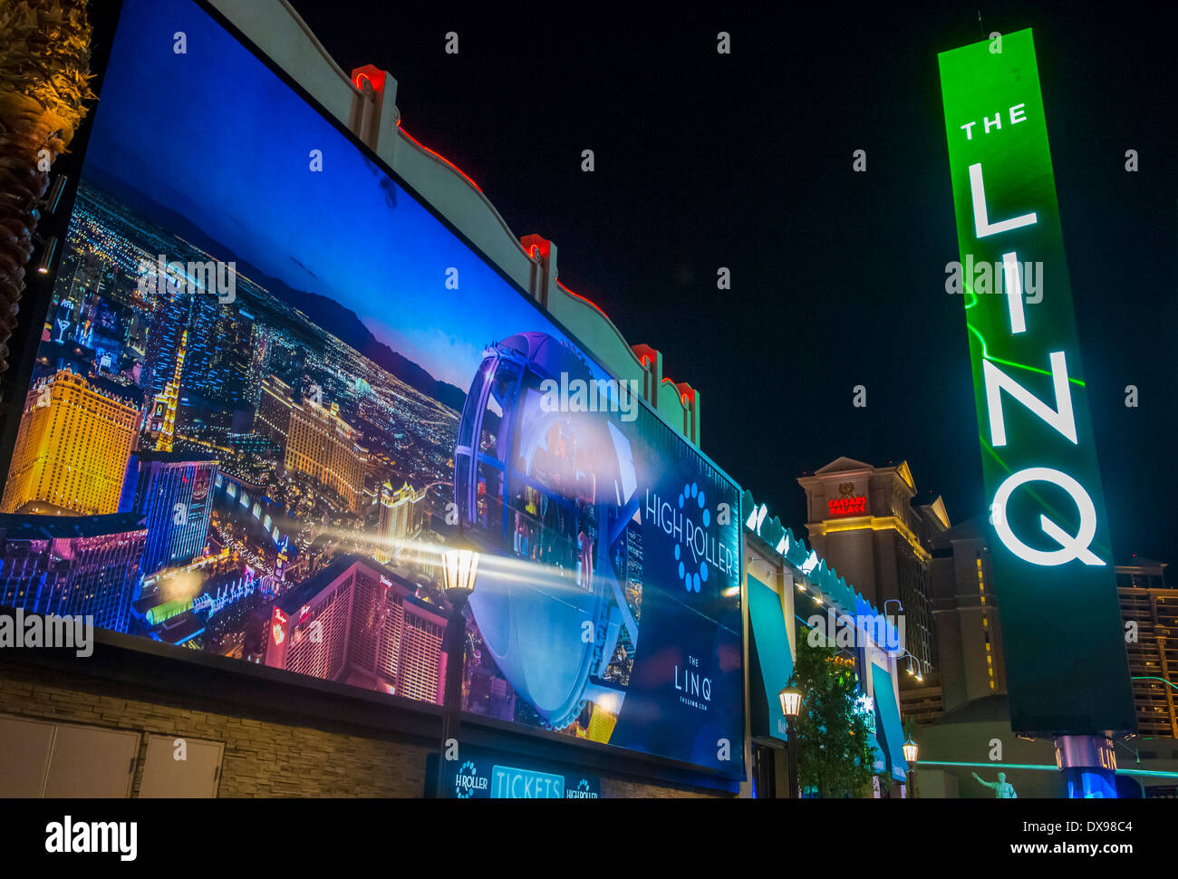 The Linq sign , a dining and shopping district and High Roller at the center of the Las Vegas Strip Stock Photo