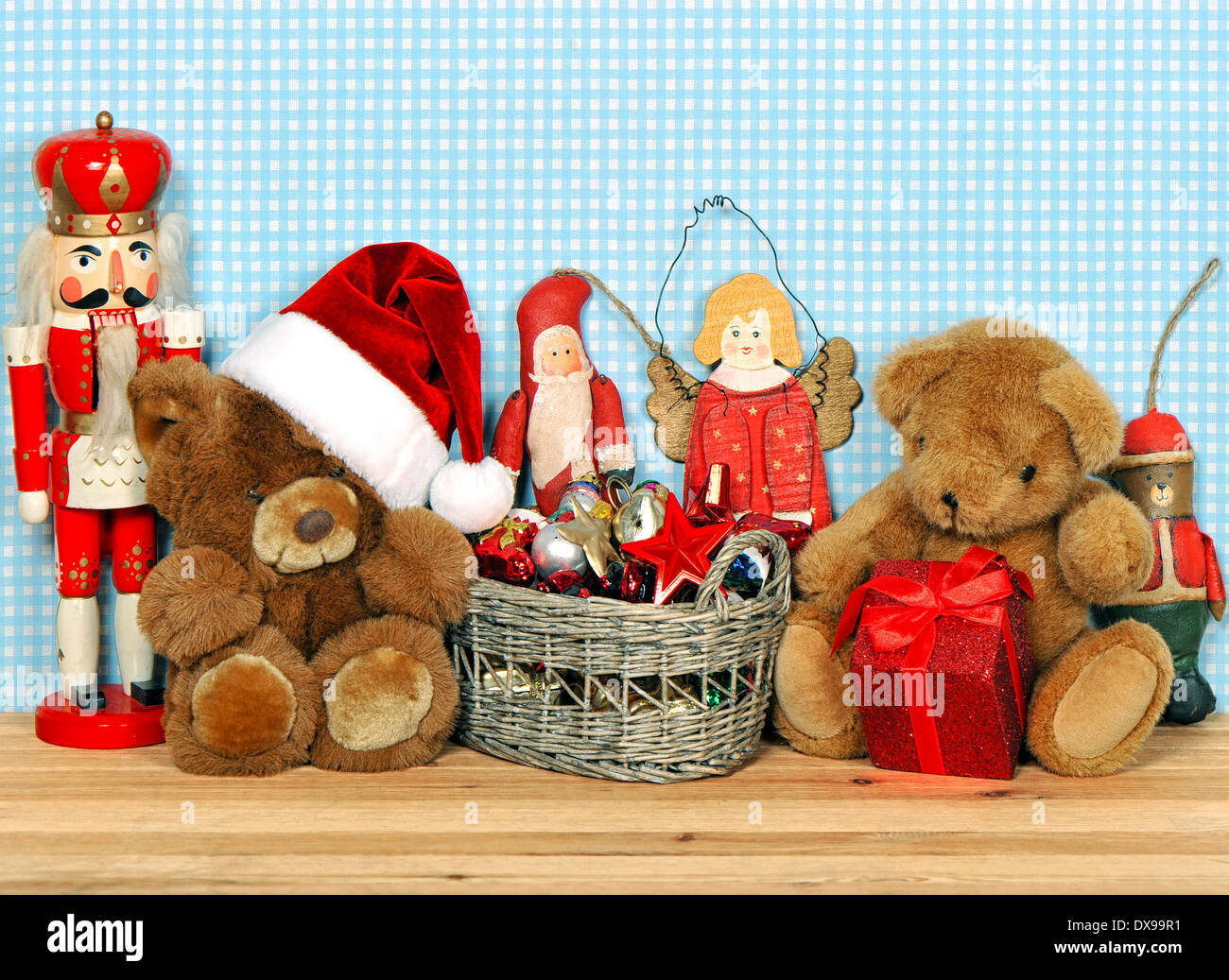 nostalgic christmas decoration with antique toys. retro style picture Stock Photo