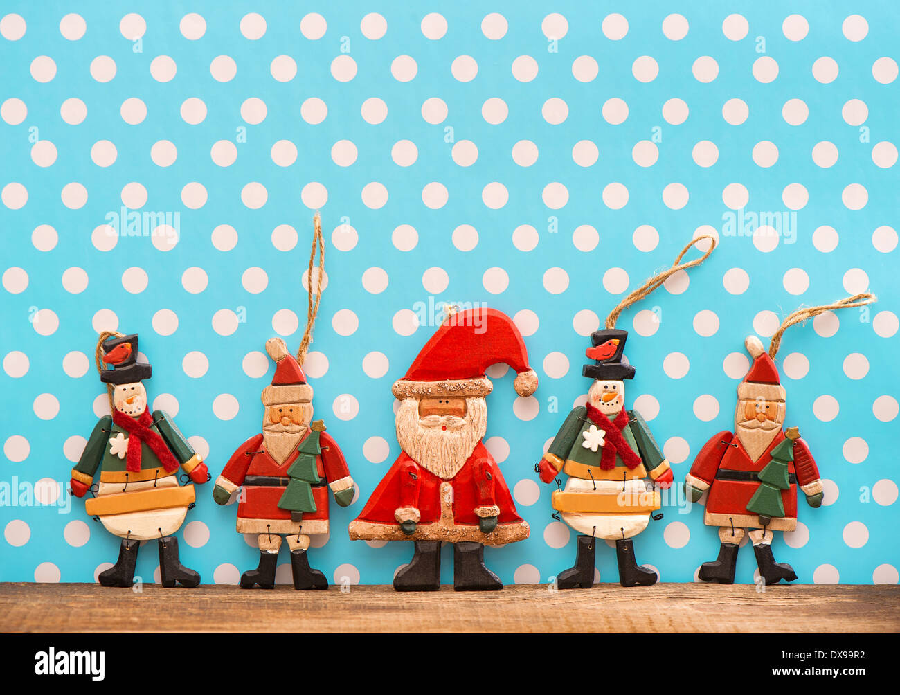 christmas decoration with antique handmade wooden toys. sentimental nostalgic retro style picture Stock Photo