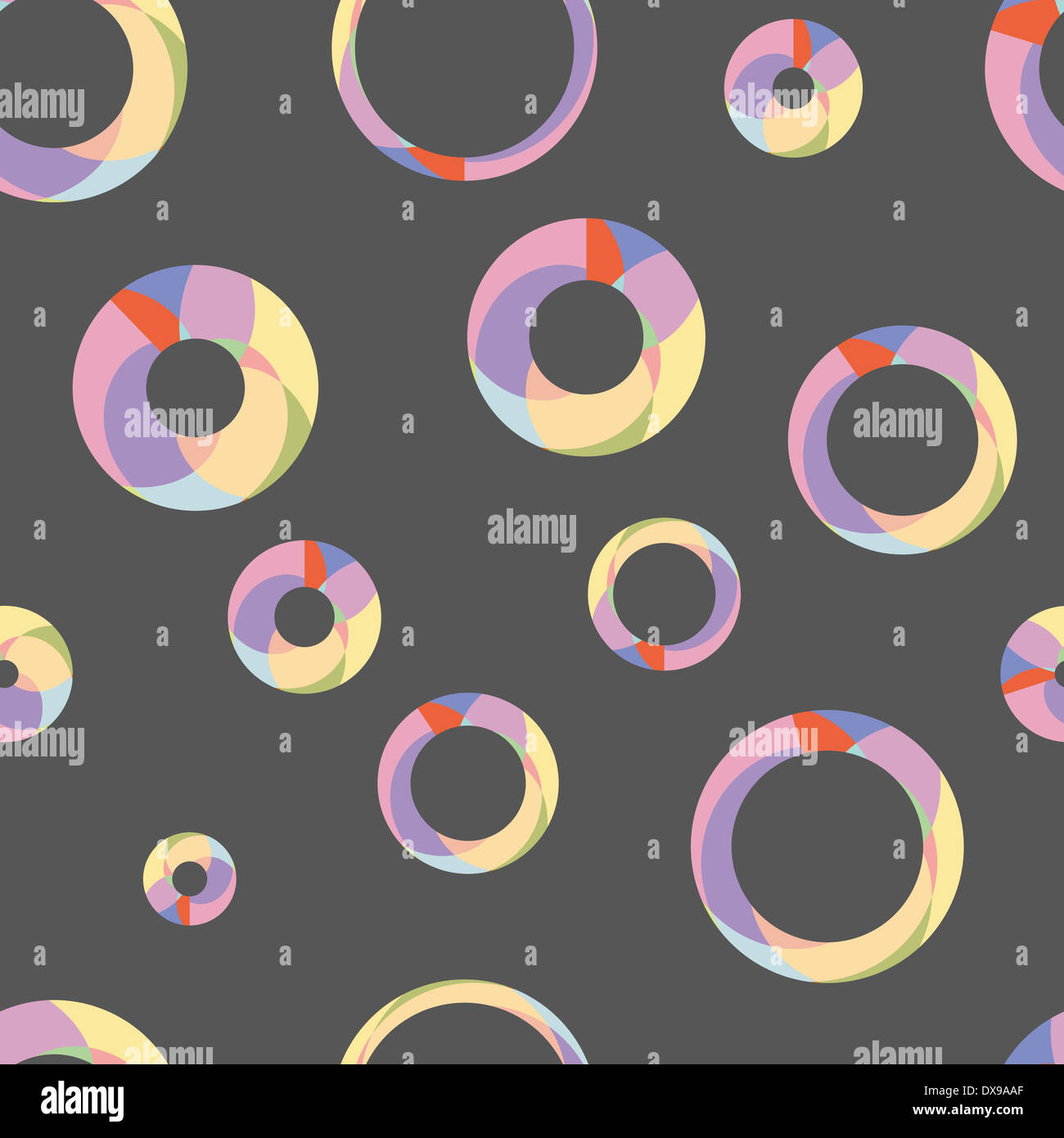 vector illustration, seamless pattern of color circles on a black back ...