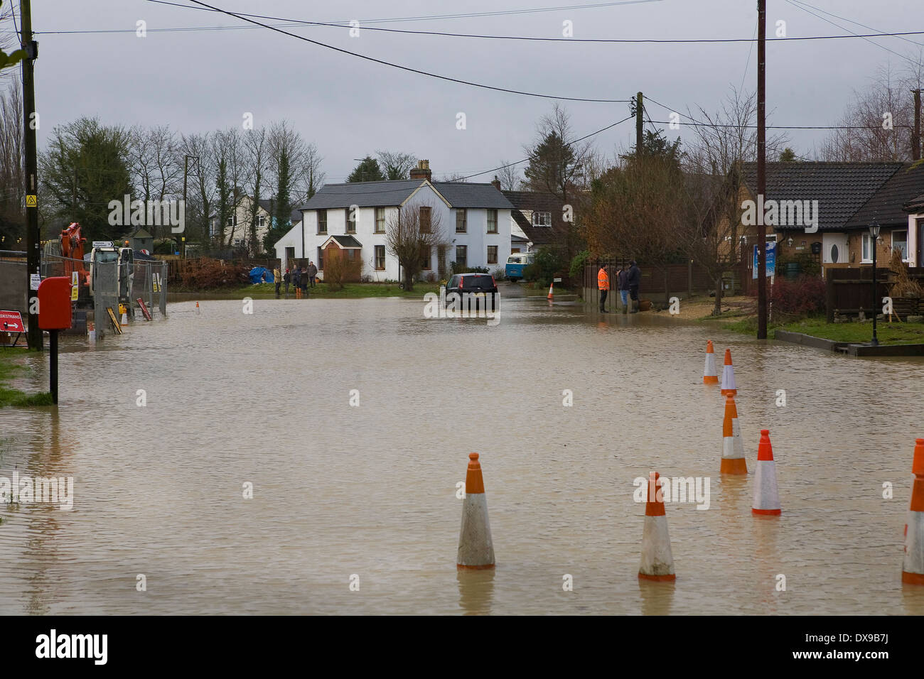 Flooded village of Steeple Bumpstead in Essex today after heavy overnight rain Pic George Impey Stock Photo