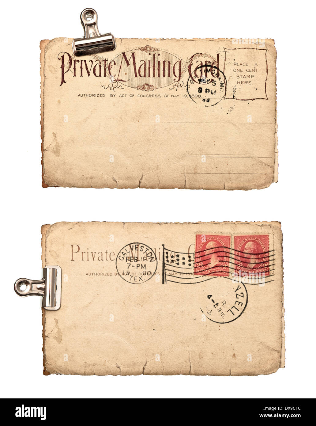 empty vintage postcard background with post mark and stamp Stock Photo ...