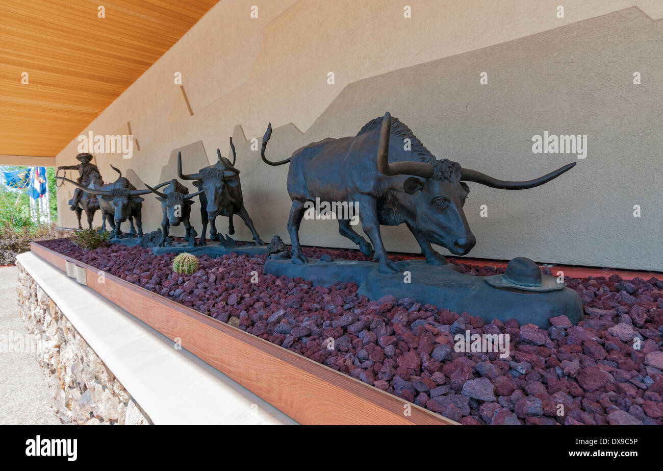 North Dakota, Medora, North Dakota Cowboy Hall of Fame, '100X' bronze sculpture by artist sculptor Arnie Addicott Stock Photo
