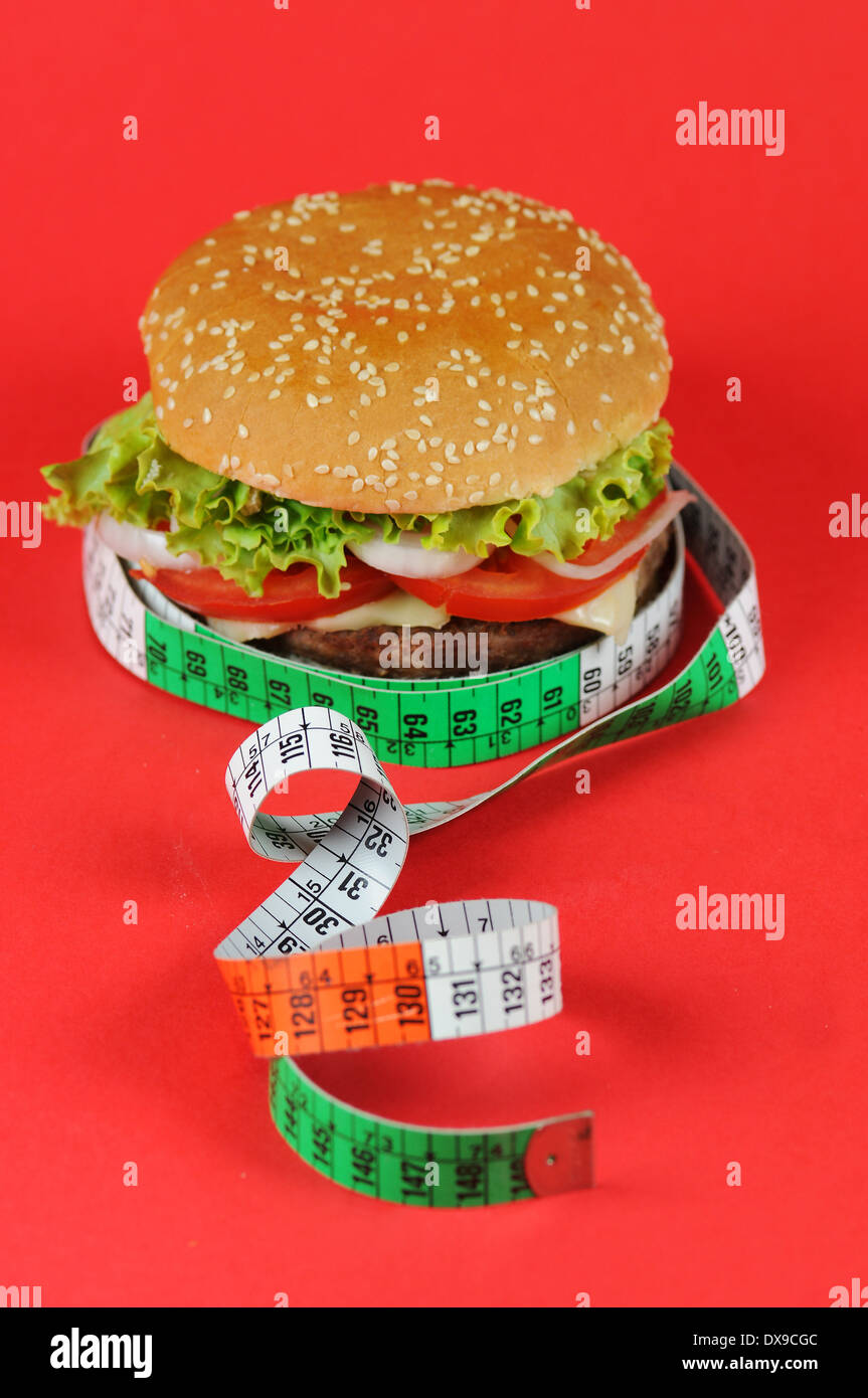 Hamburger ,Cheeseburger with tape measure Stock Photo - Alamy