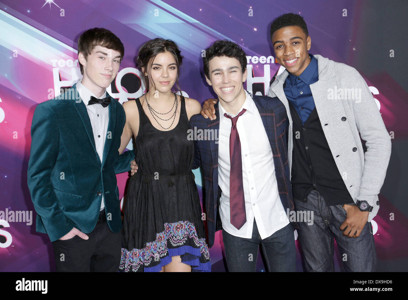 (L-R) Actors Noah Crawford, Samantha Boscarino, Max Schneider attends the Nickelodeon's 2012 TeenNick HALO Awards at Hollywood Palladium in Hollywood Featuring: (L-R) Actors Noah Crawford,Samantha Boscarino,Max Schneider Where: California, United States When: 17 Nov 2012 Stock Photo