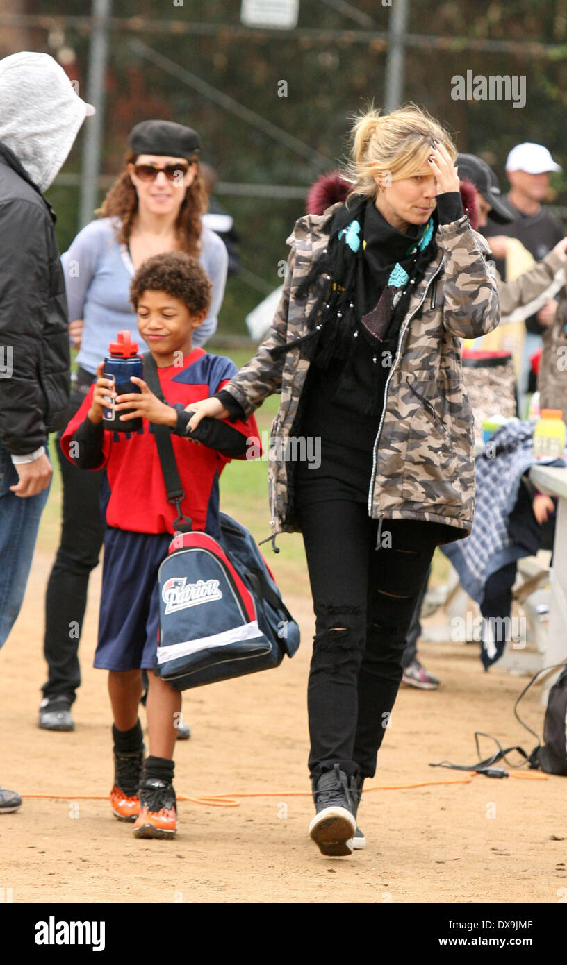 Heidi Klum and her son, Henry at his football game in Brentwood Los