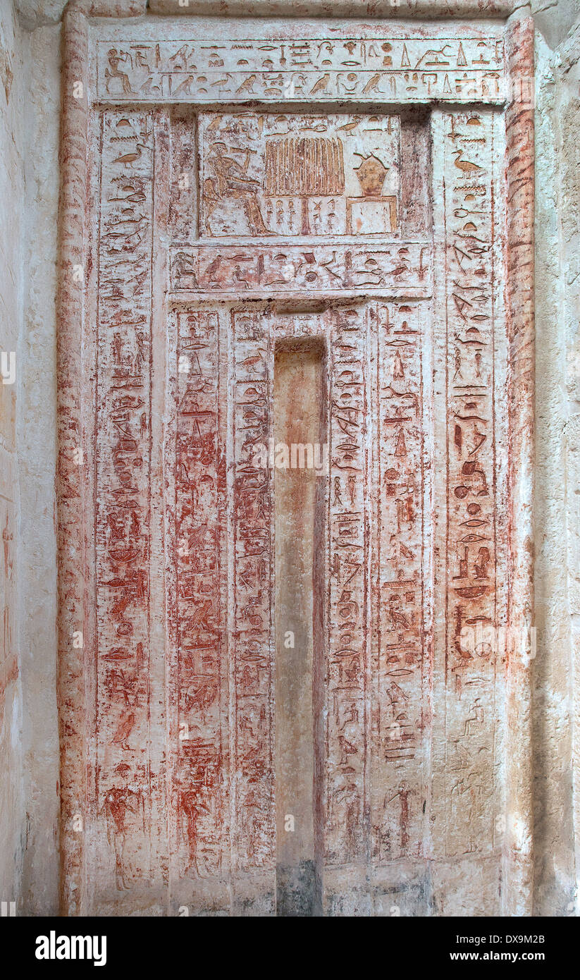 False door in a mastaba of dignitary man in Saqqara, Egypt Stock Photo