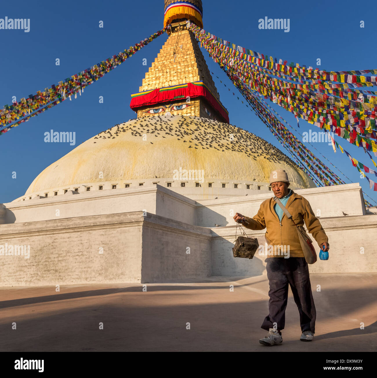 A man walking around Boudhanath stupa, Boudhanath, Kathmandu, Kathmandu ...