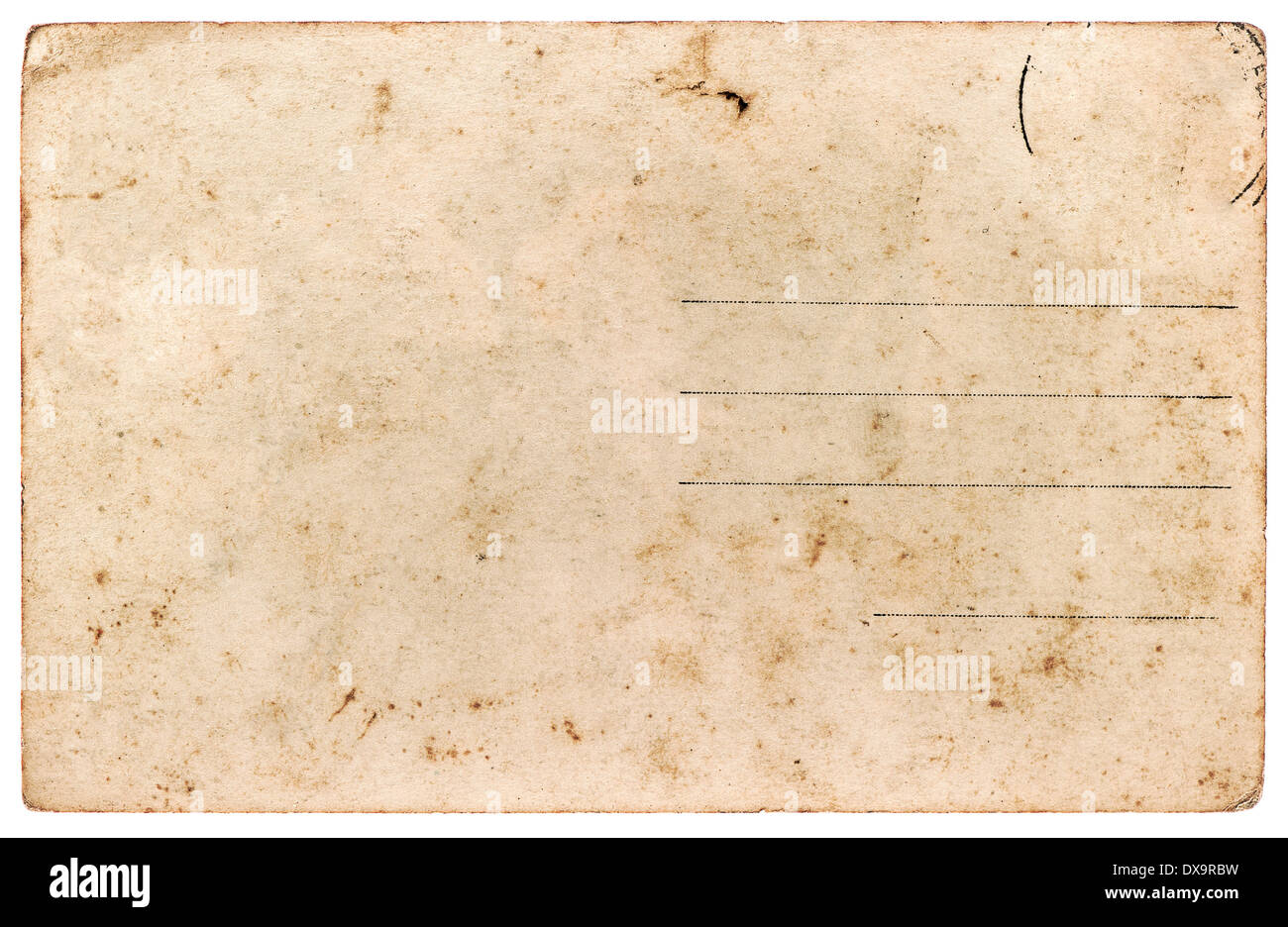 old postcard. blank paper sheet isolated on white background Stock Photo