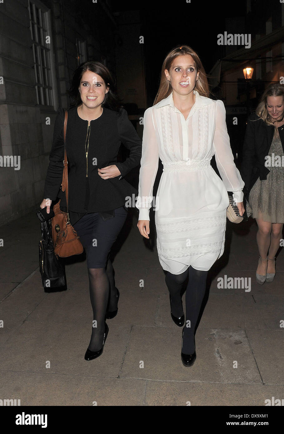 Princess Eugenie and Princess Beatrice leaving Lou Lou's private