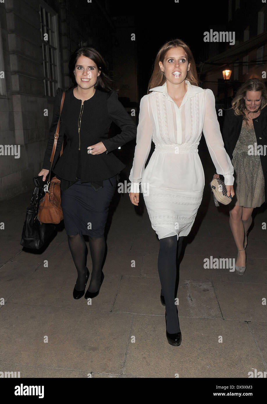 Princess Eugenie and Princess Beatrice leaving Lou Lou's private