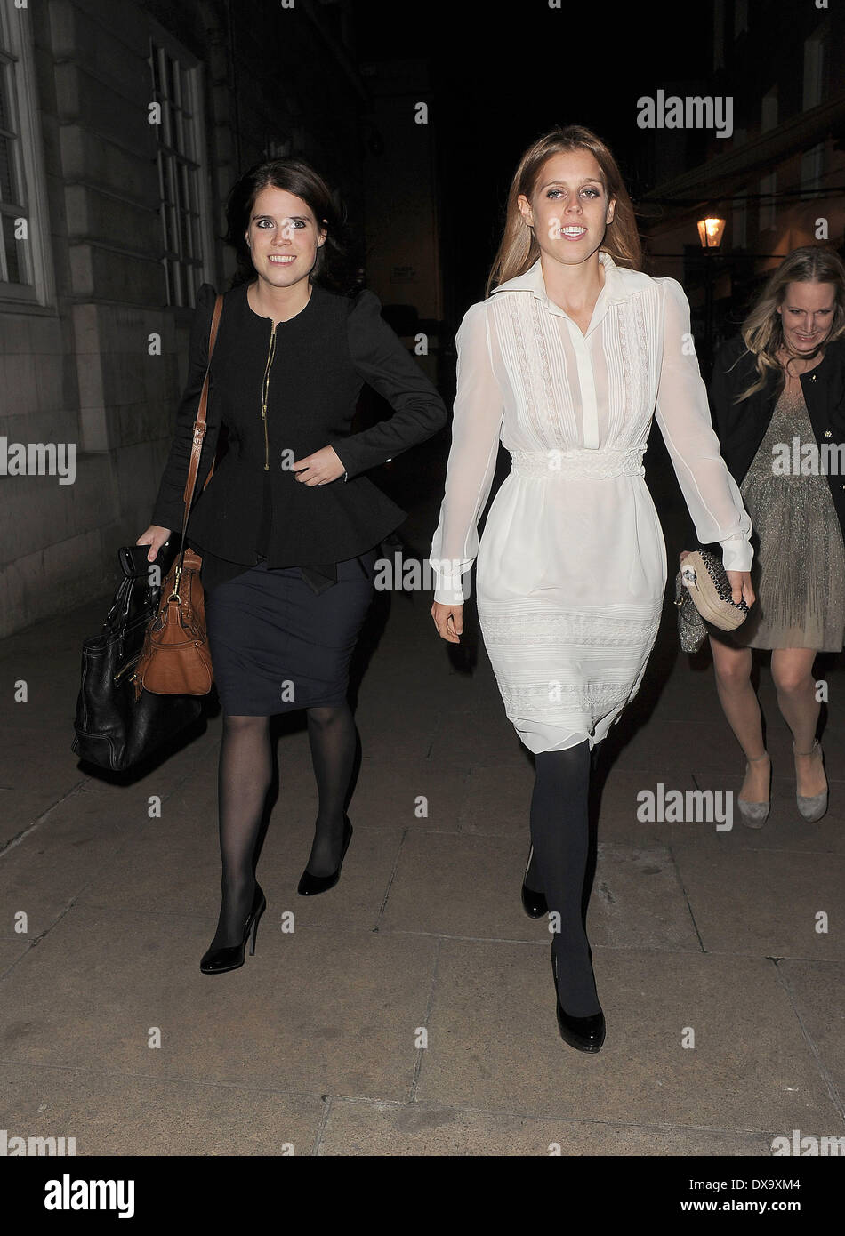Princess Eugenie and Princess Beatrice leaving Lou Lou's private
