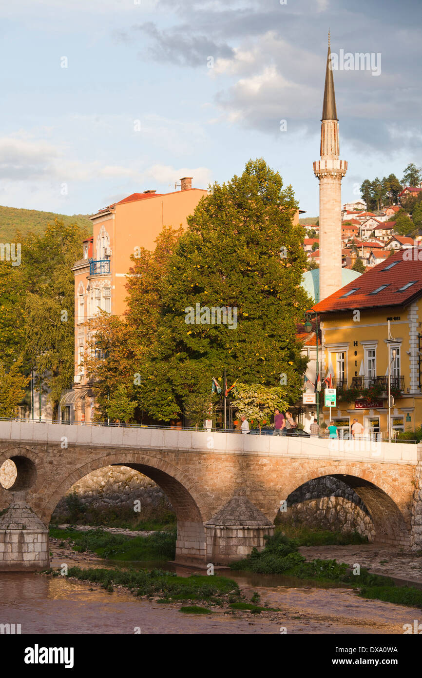 miljacka river and latin bridge, sarajevo, bosnia and herzegovina, europe Stock Photo