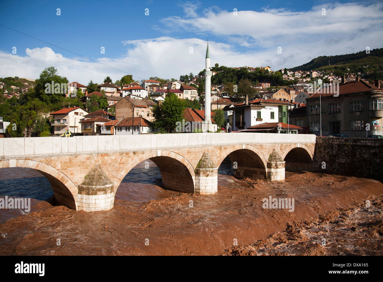 miljacka river and seher cehaja bridge, bascarsija, sarajevo, bosnia and herzegovina, europe Stock Photo