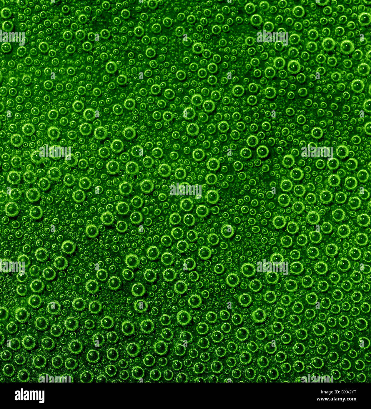 full frame abstract underwater background with lots of small air bubbles in green ambiance Stock Photo