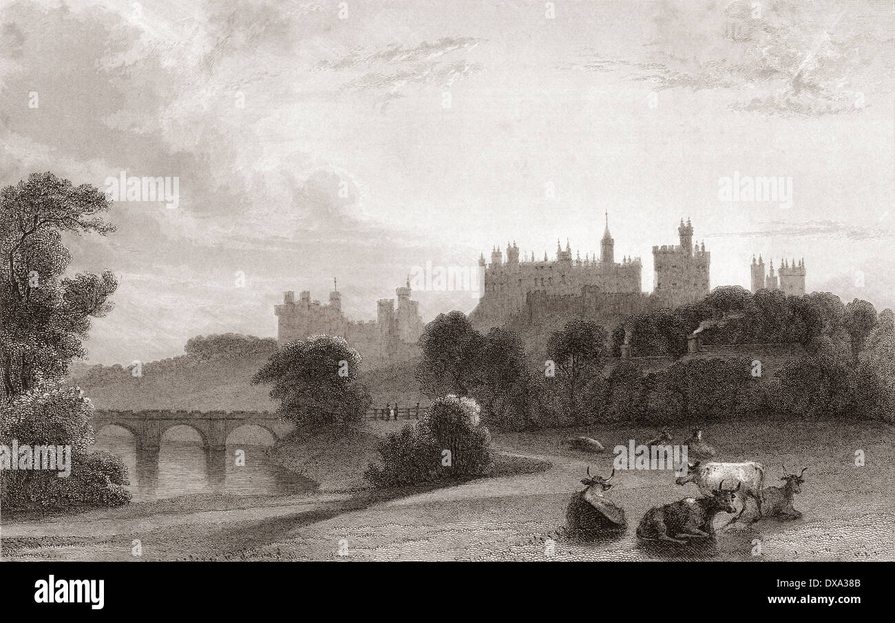 Alnwick Castle, Alnwick, Northumberland, England, in the early 19th century. Used as location in Harry Potter films. Stock Photo