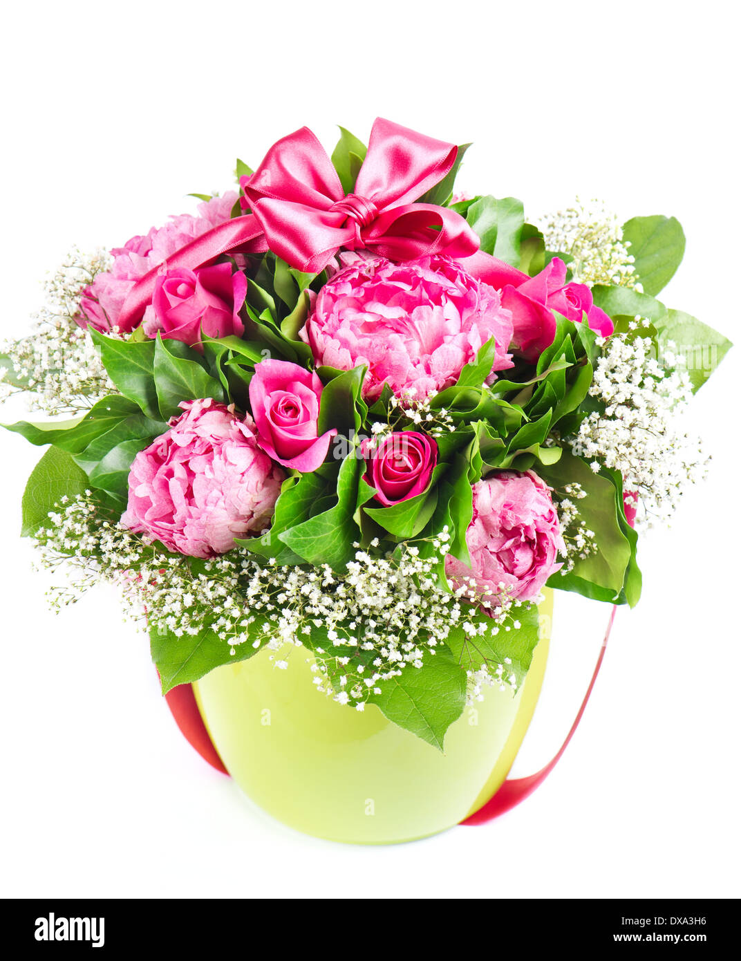 colorful flowers bouquet with ribbon Stock Photo - Alamy
