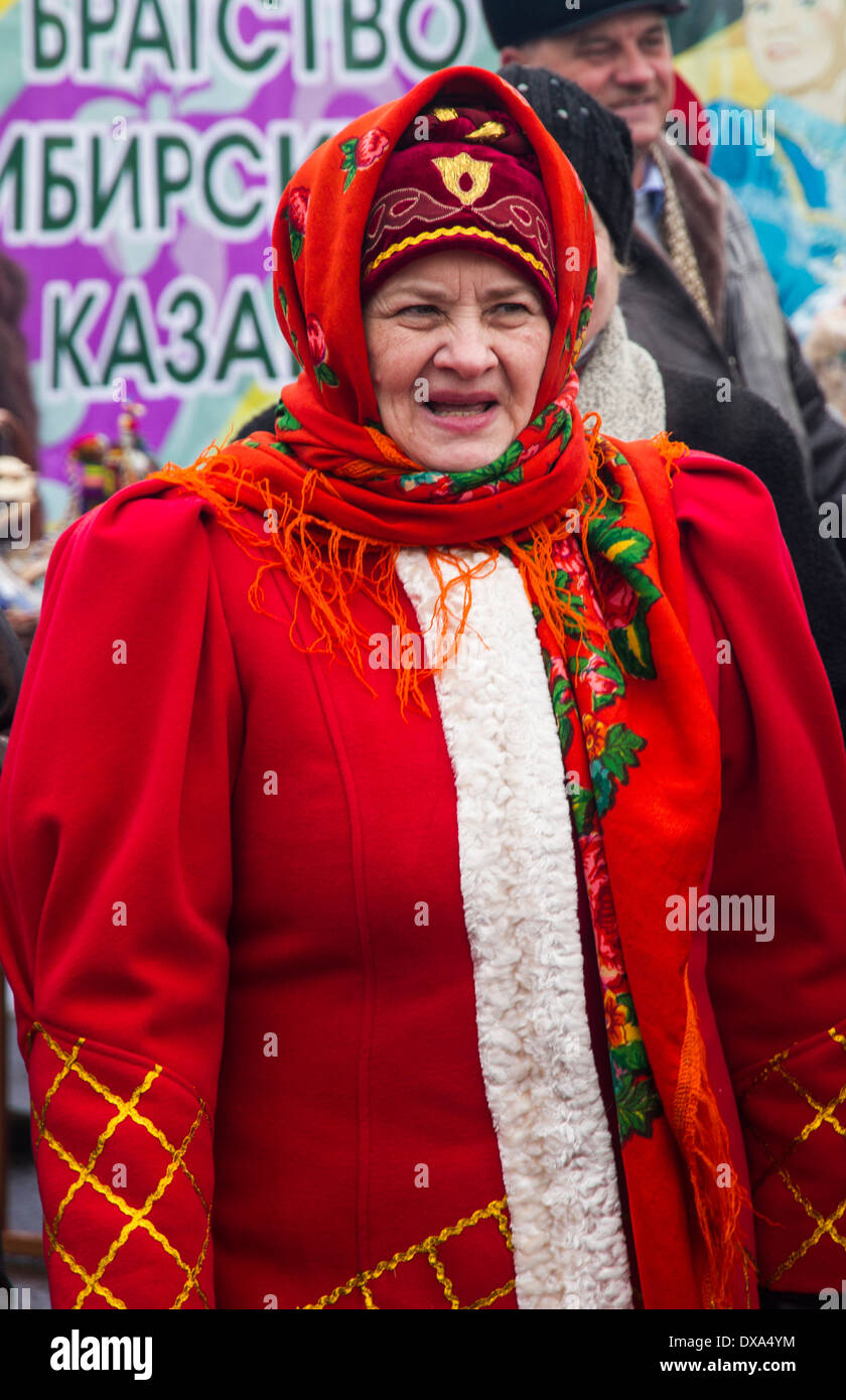 Kazakhstan, Petropavlovsk - MARCH 21, 2014: Muslim new year celebration. Women in traditional Russian costumes Stock Photo