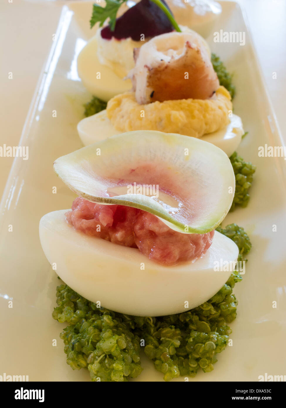 Fabrizio's Special Deviled Egg Appetizer, Via Verdi Cucina Rustica, Miami, FL Stock Photo