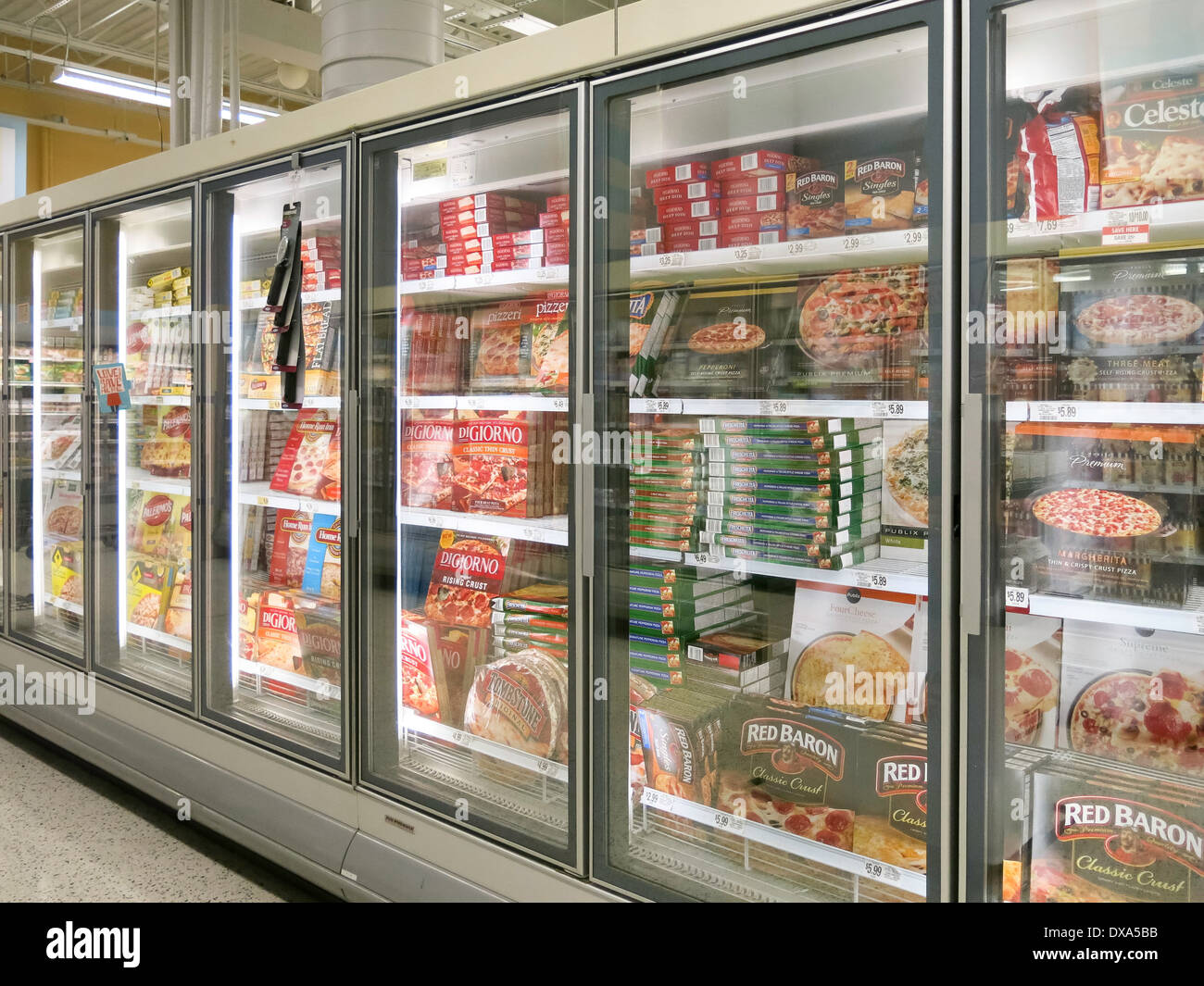 Frozen Goods Freezer Aisle, Publix Super Market in Tampa, Florida Stock Photo