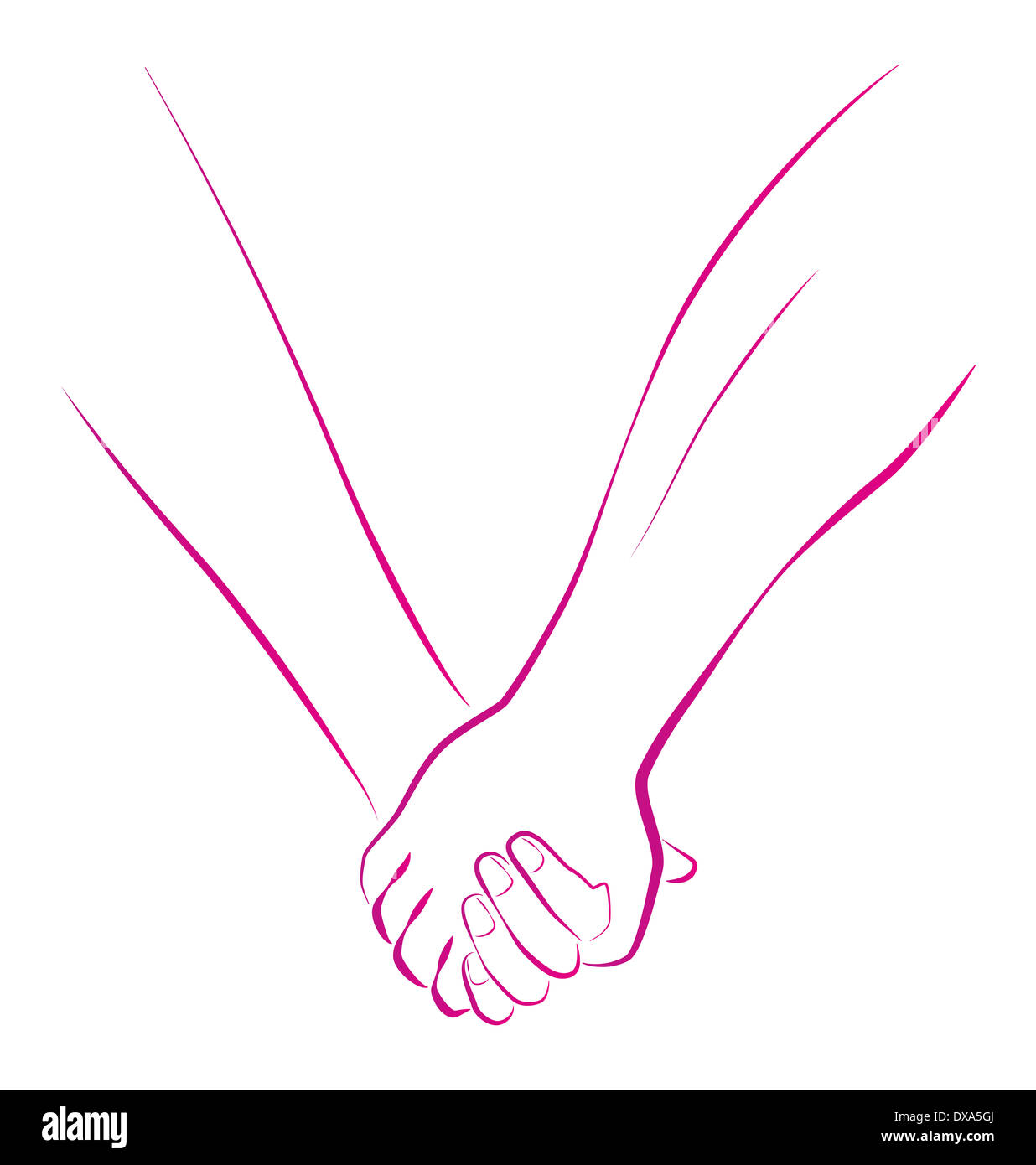 Outline illustration of a female and a male person holding hands. Stock Photo