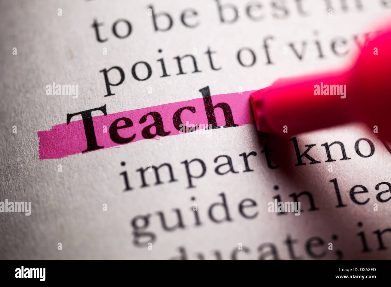 Fake Dictionary, definition of the word teach. Stock Photo