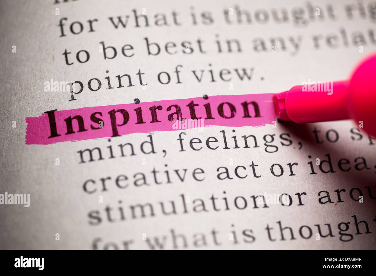 Fake Dictionary, definition of the word inspiration. Stock Photo