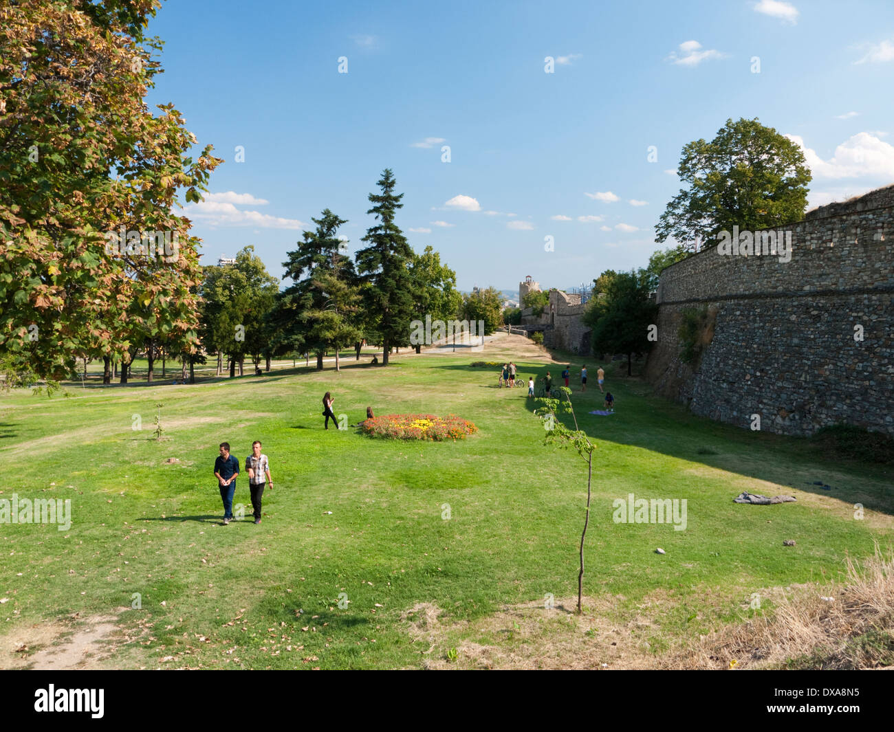 Young people enjoy the gardens outside the Kale Fortress in Skopje, Macedonia Stock Photo