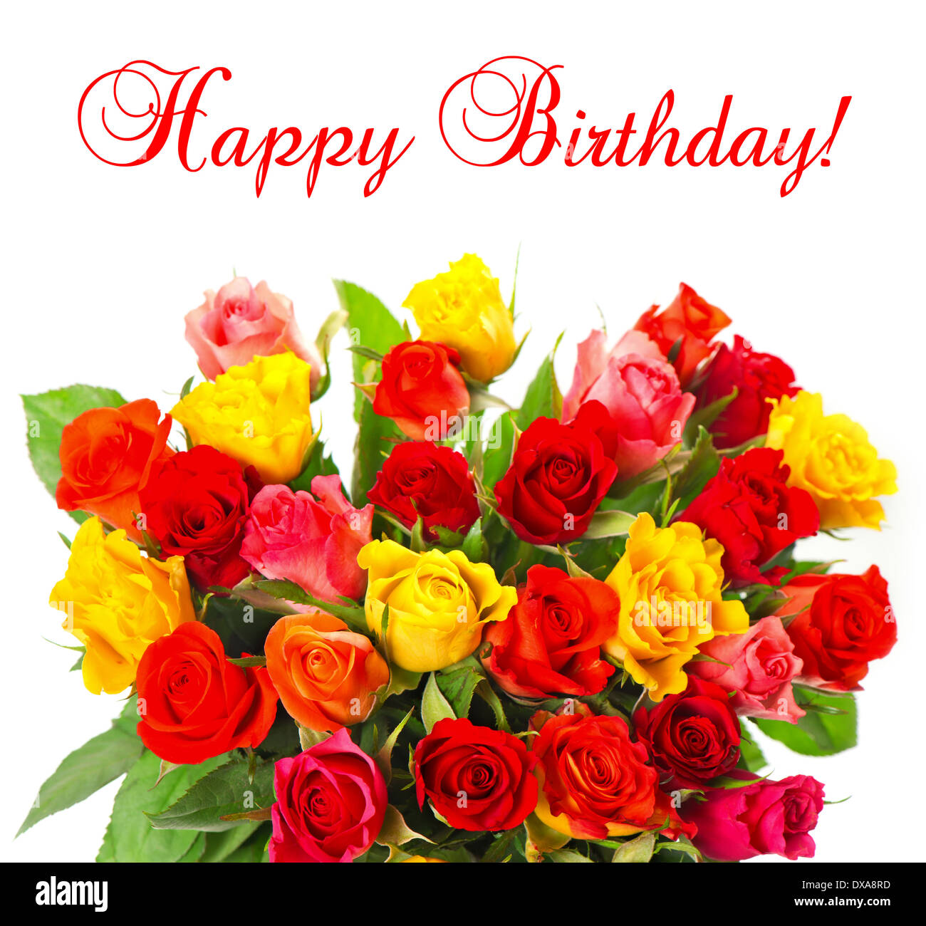 happy birthday! colorful roses, beautiful flower bouquet. card concept  Stock Photo - Alamy