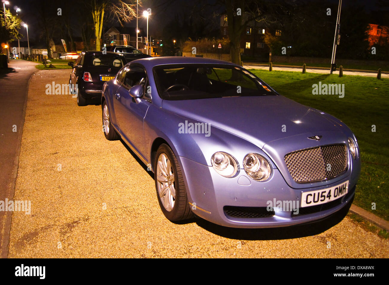 Bentley Continental GT 6.0 coupe at night, Hurst House, Woodford Green, Essex, England Stock Photo