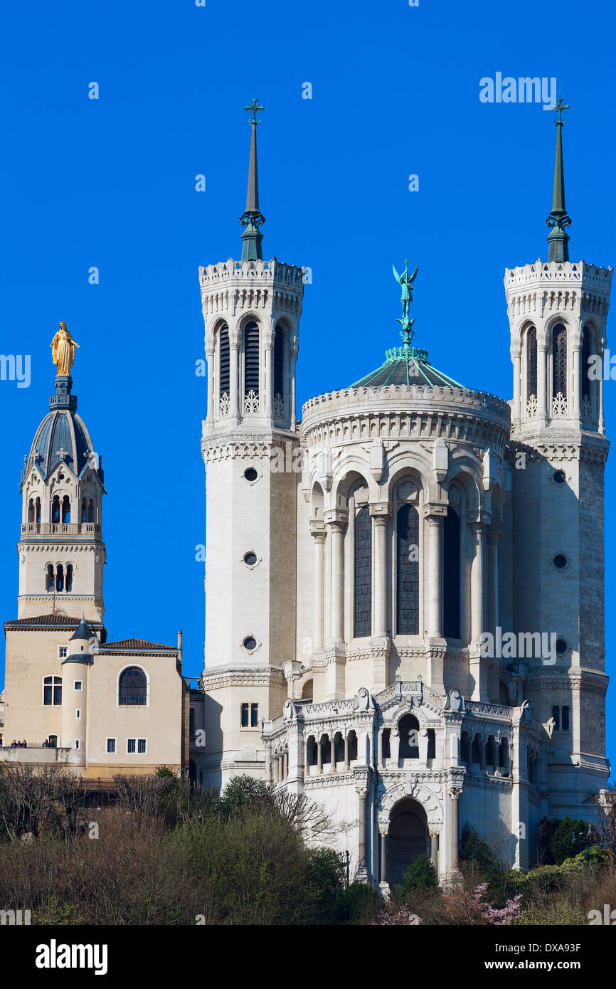 Famous Lyon Basilica in the blue sky Stock Photo