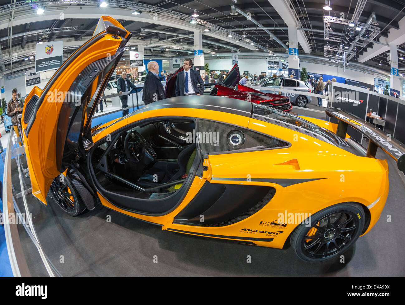 A McLaren luxury sportscar at the Zurich Motor Show in Zurich, Switzerland's largest car exhibition. Stock Photo