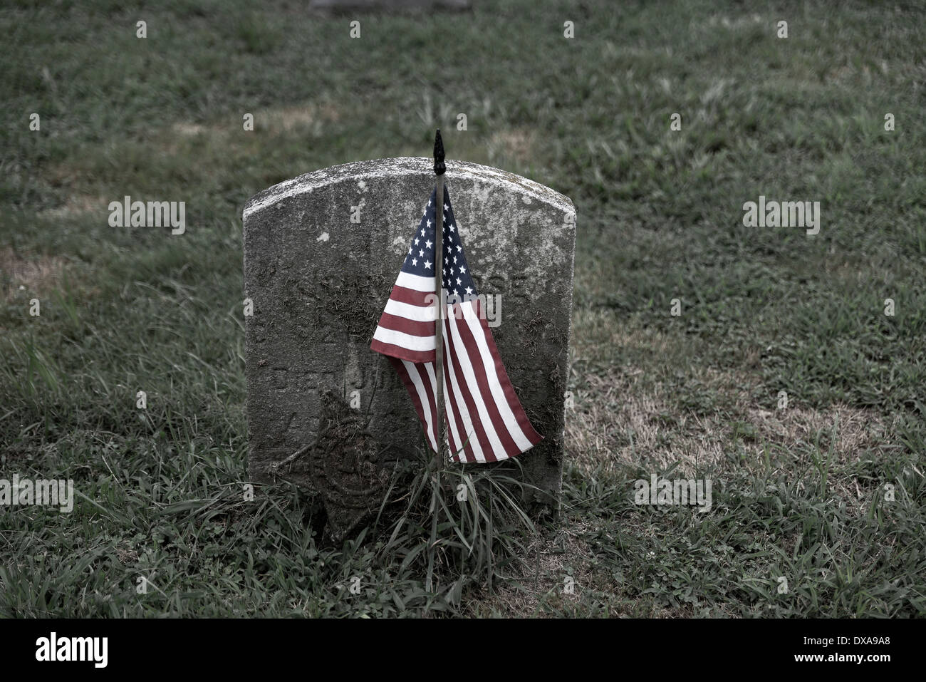 Grave markers of veteran soldier, USA Stock Photo