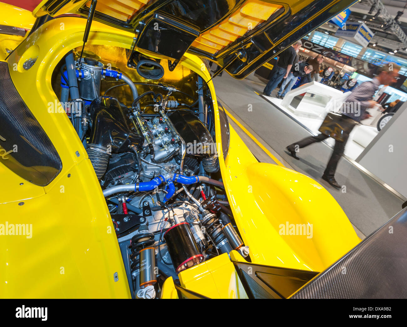 Engine of a Radical Sports SR3RS racing car at Zurich Motor Show, Switzerland's largest car exhibition. Stock Photo
