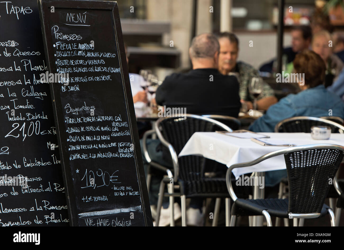 Tapas menu at an outdoor restaurant, Barcelona, Spain Stock Photo Alamy
