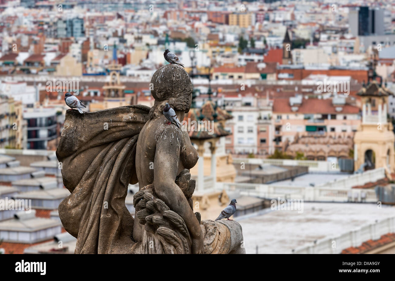 City view from the steps of the Museu Nacional d'Art de Catalunya, Barcelona, Spain Stock Photo