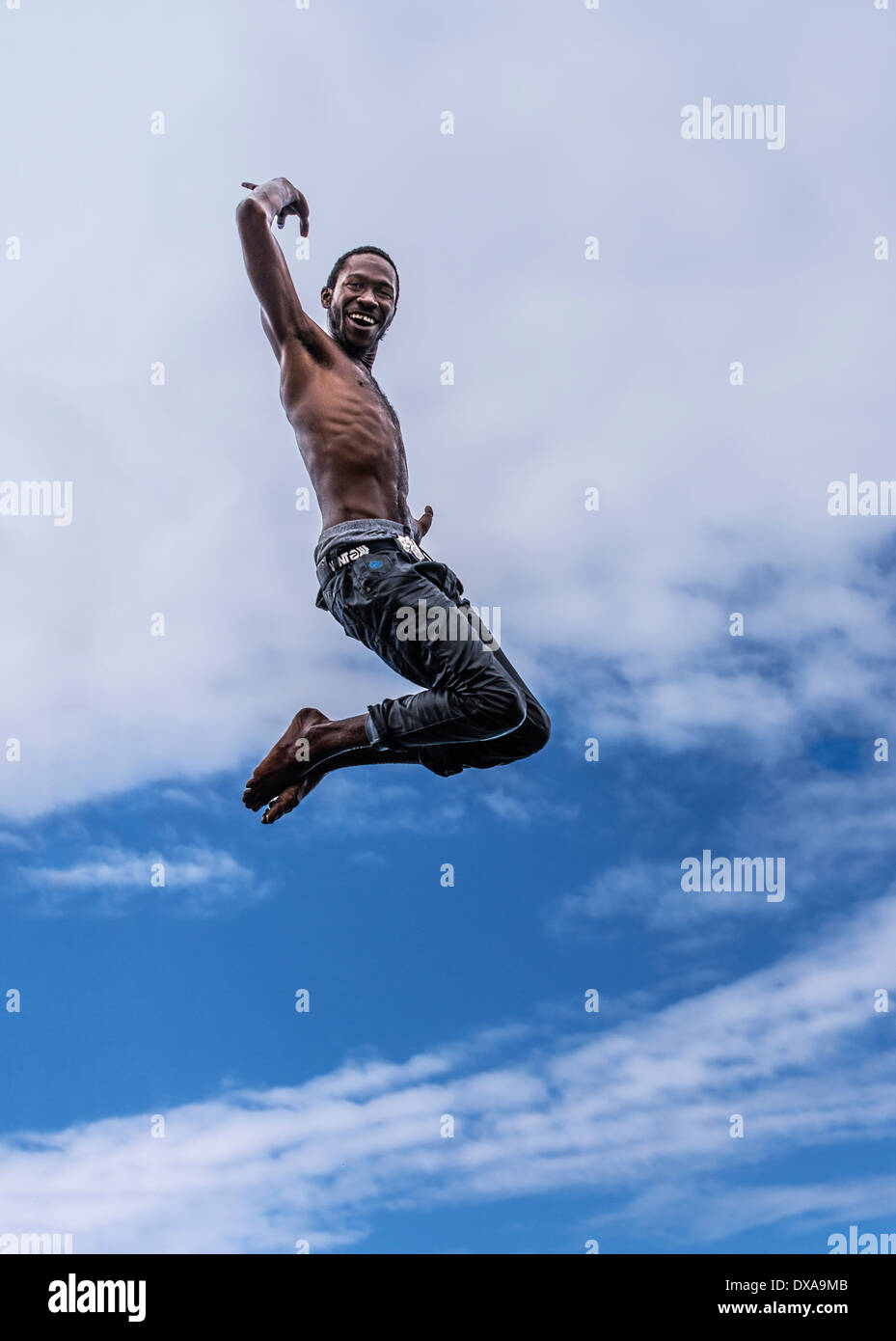 Jamaican cliff jumper, Negril, Jamaica Stock Photo