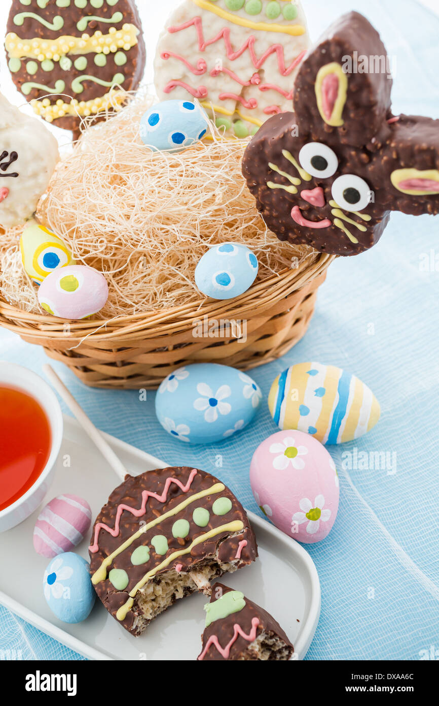 Easter rice krispy pop treats in shpae of Ester egg and Easter bunny ...
