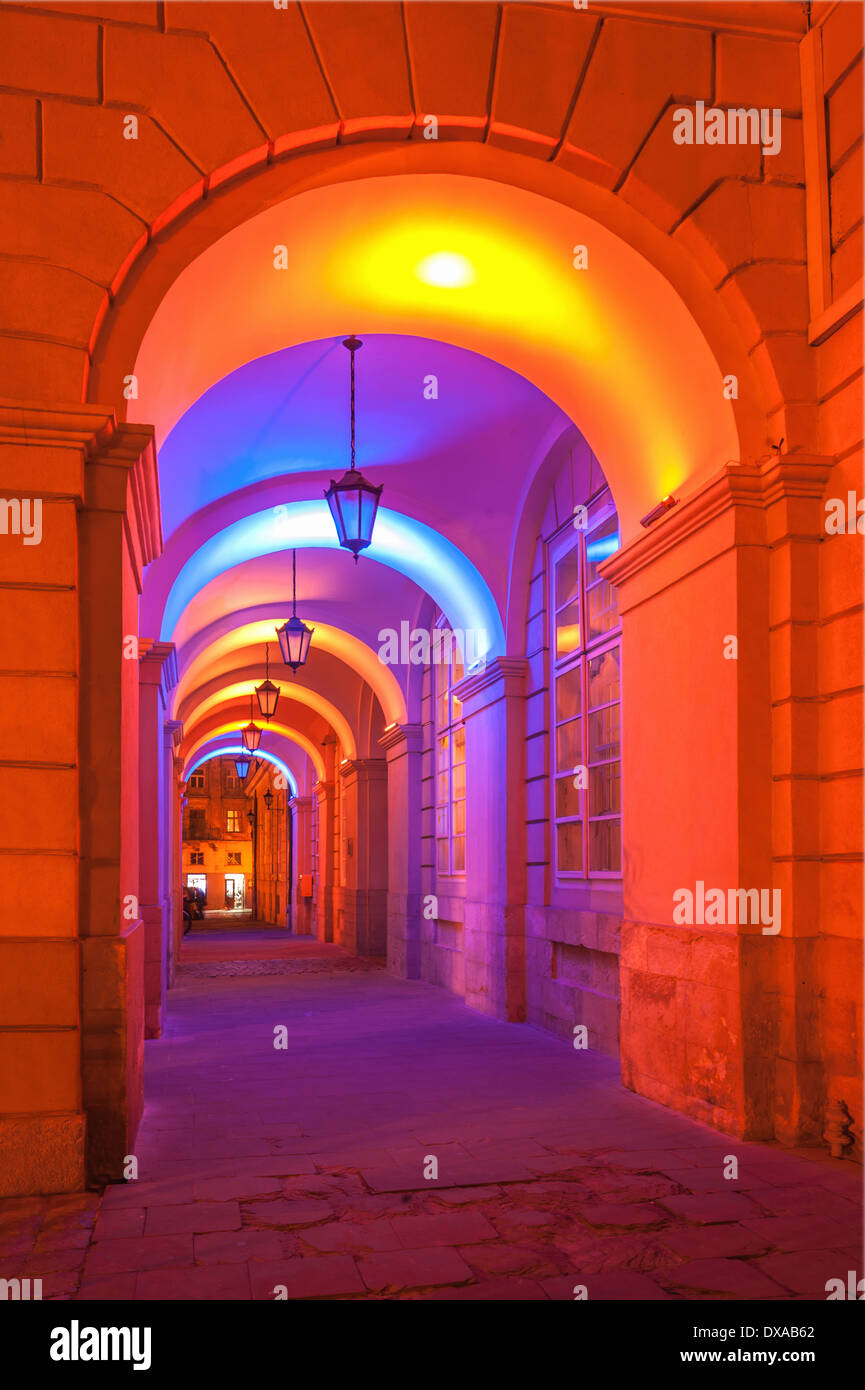 Lviv city night landscape. Ukraine Stock Photo