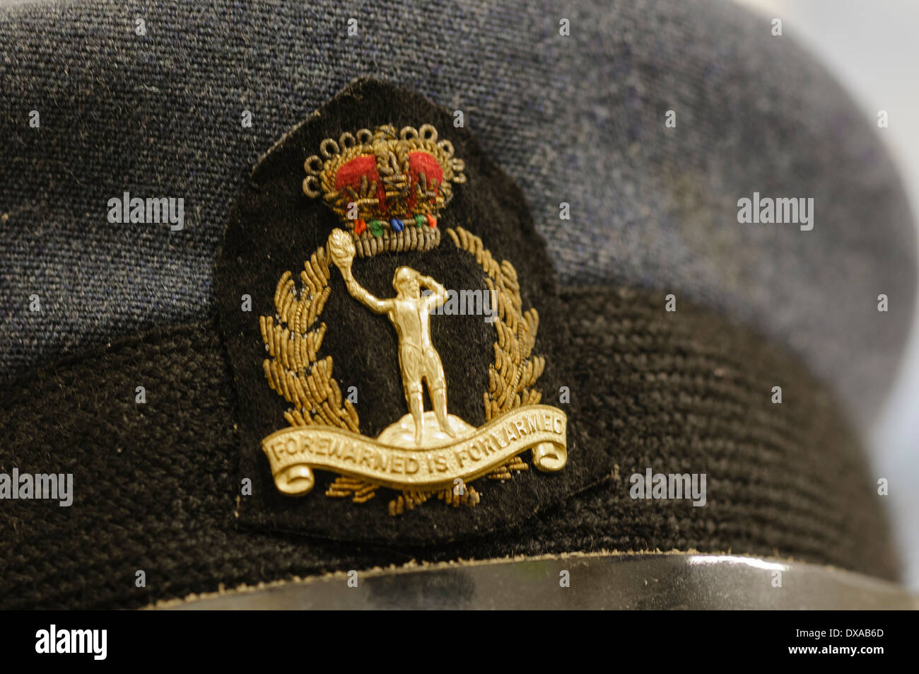 Badge of the Royal Observer Corp with the motto 'Forewarned is Forearmed' Stock Photo