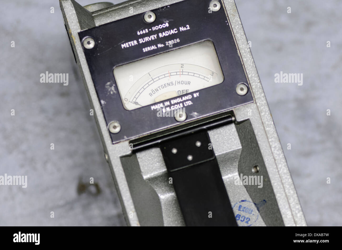 Old geiger counter in a nuclear fallout bunker. Stock Photo