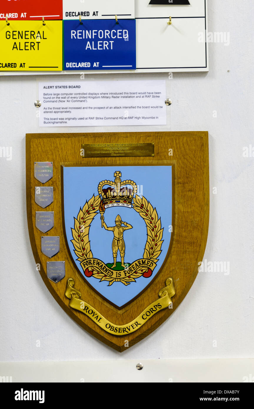 Plaque of the Royal Observer Corps in a 1980s nuclear bunker Stock Photo