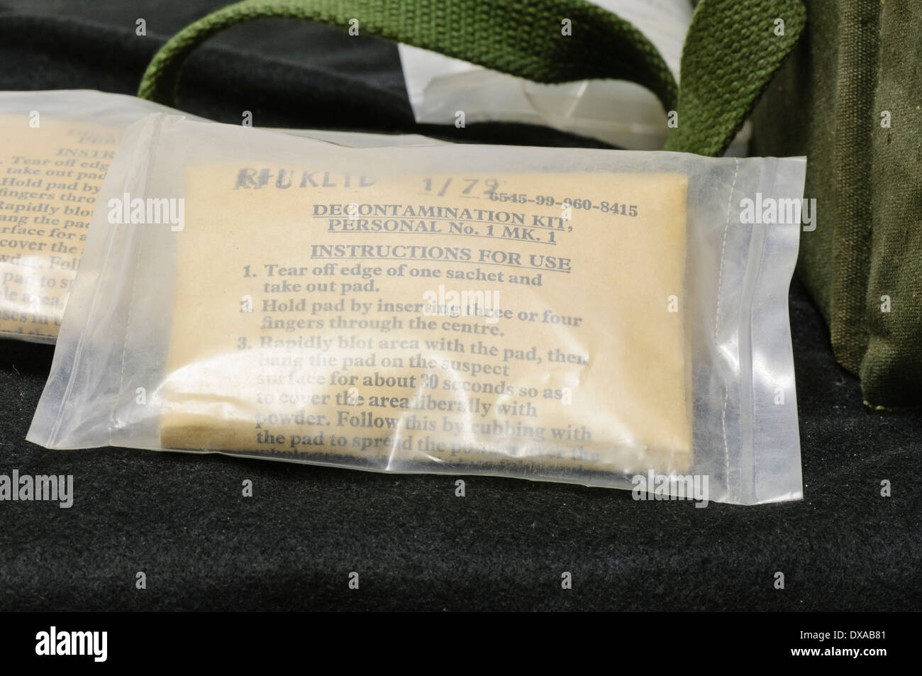 Personal decontamination kit as supplied to Royal Observer Corps in their nuclear bunker Stock Photo