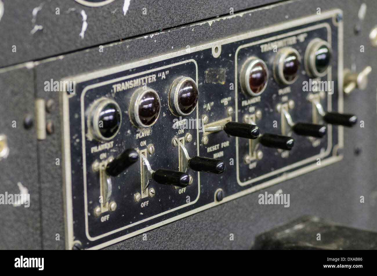 Controls on an old fashioned radio transmitter Stock Photo