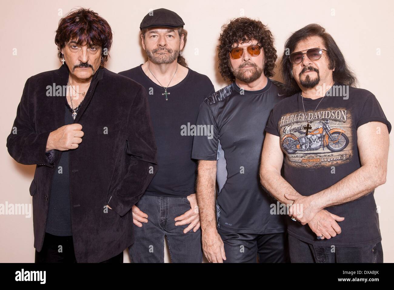 Dresden, Germany. 16th Mar, 2014. Carmine Appice (L-R), Pete Bremy, Mark Stein and Vince Martell from the US American psychedelic rock band Vanilla Fudge pose before the start of their tour in Dresden, Germany, 16 March 2014. Photo: Andreas Weihs/dpa/Alamy Live News Stock Photo