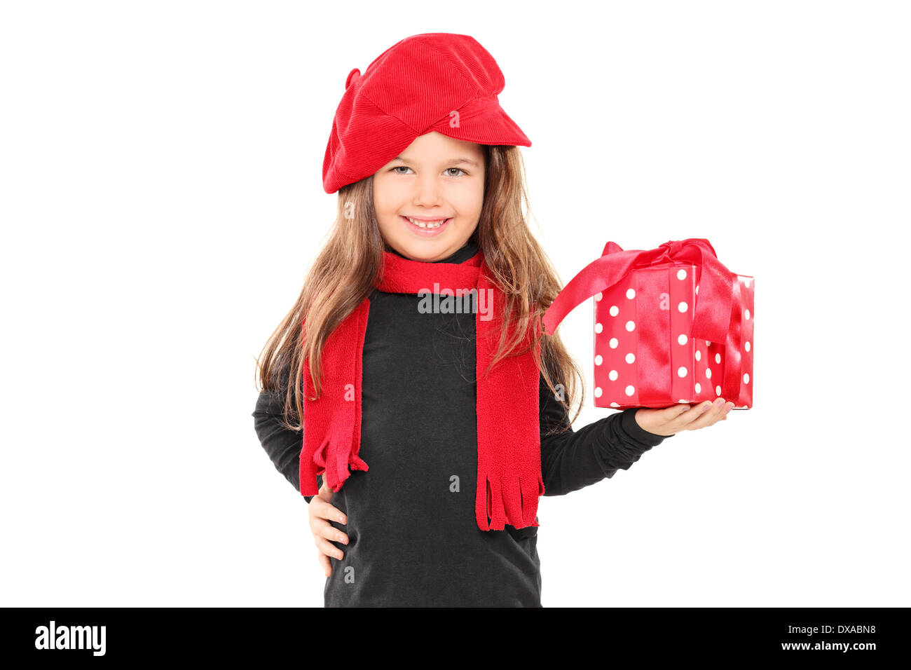 Cute little girl holding a birthday present Stock Photo - Alamy