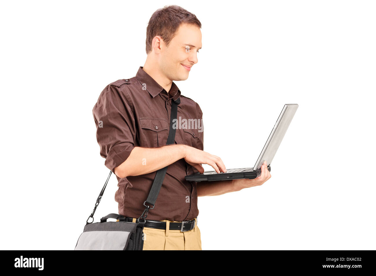 Young man working on laptop Stock Photo