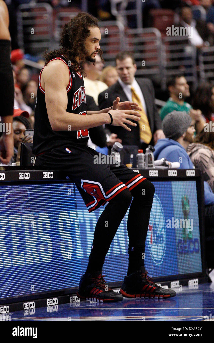 March 19 14 Chicago Bulls Center Joakim Noah 13 Looks On From The Scorer S Table During The Nba Game Between The Chicago Bulls And The Philadelphia 76ers At The Wells Fargo Center