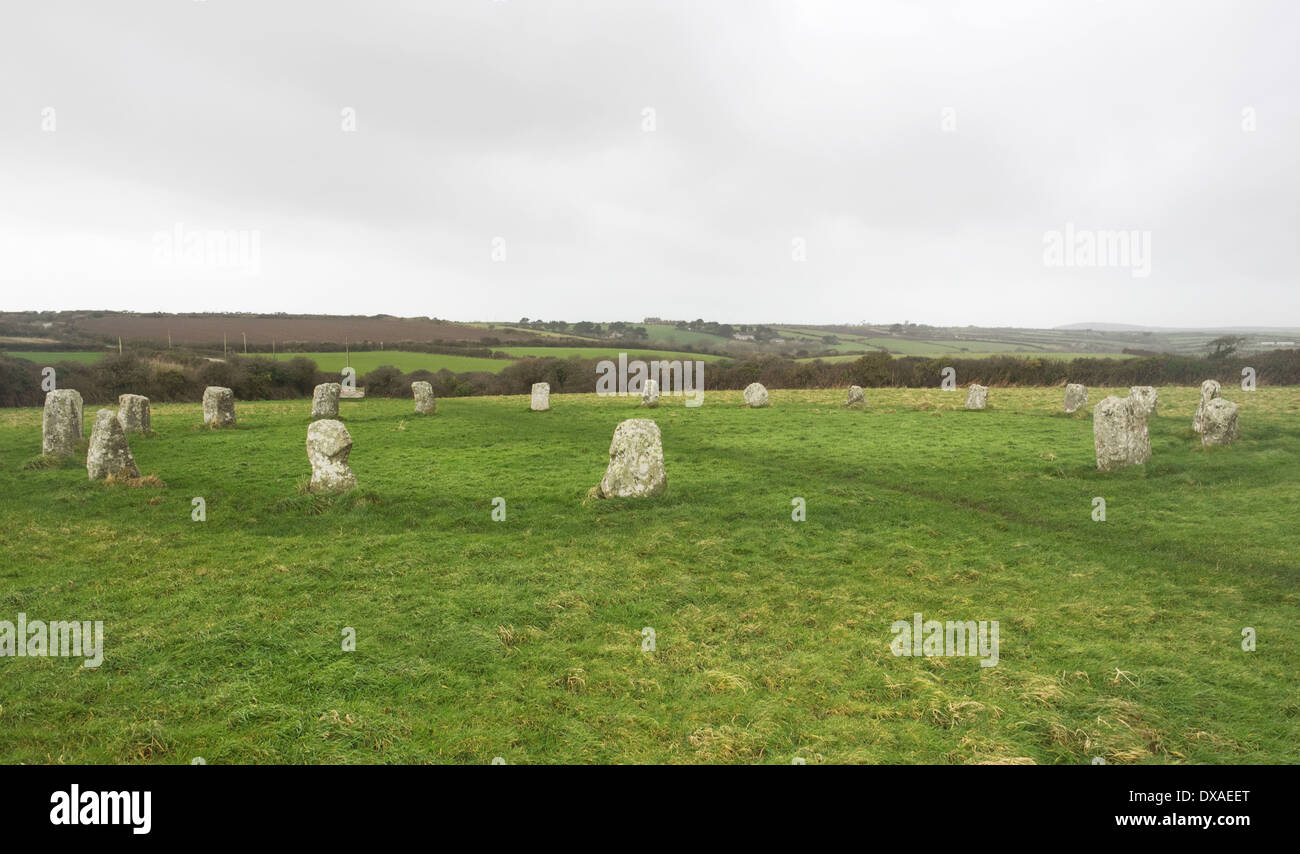 Merry Maidens Stone Circle in Cornwall - Map ref SW433245 Stock Photo ...